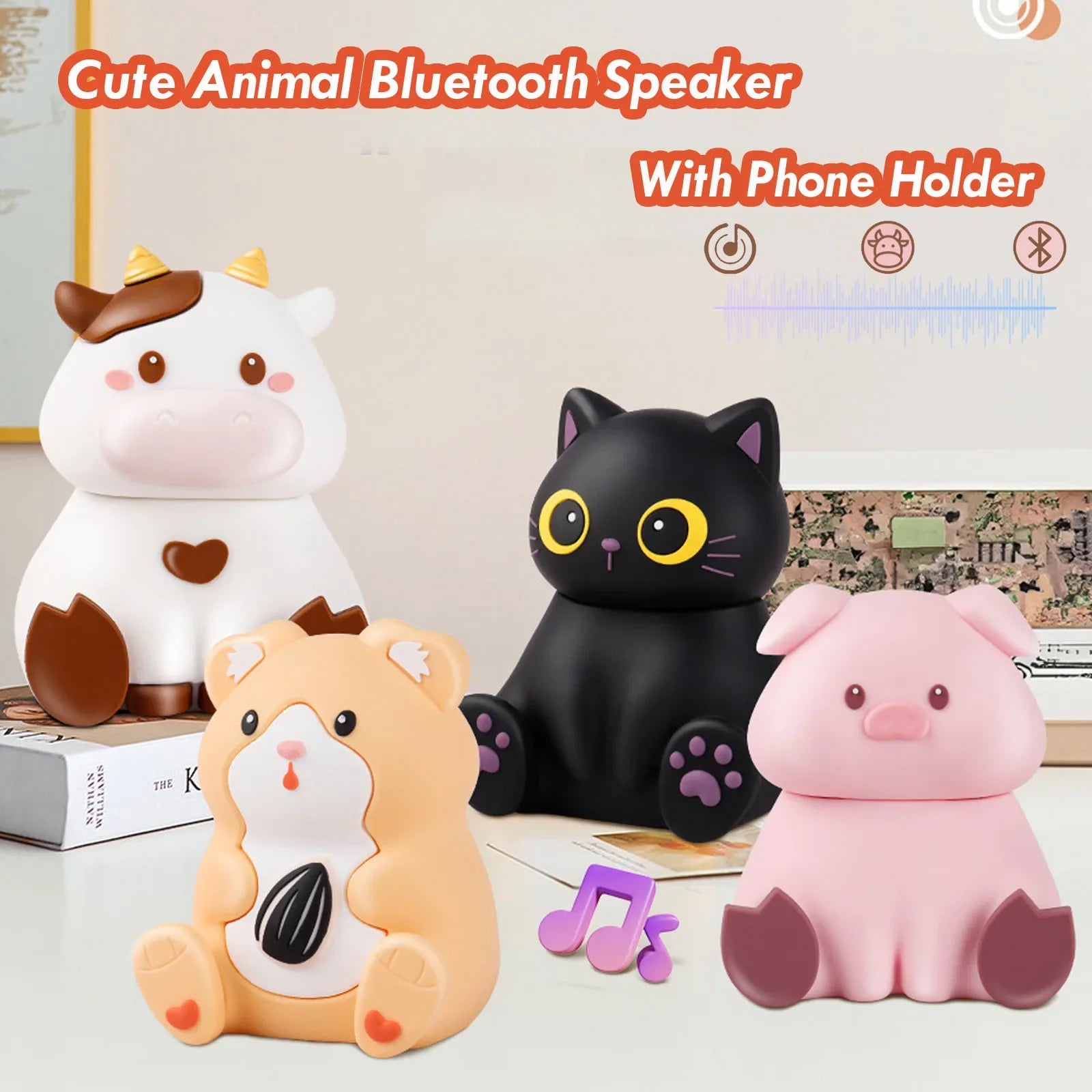 Mini Cute Animals Bluetooth Speaker Wireless Bluetooth 5.2 Loudspeaker Portable MP3 Music Player with Phone Holder for Boy&Girls