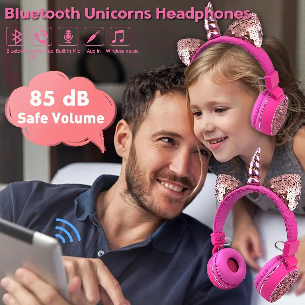 kids Headphones Unicorns Headphone Wireless Bluetooth Headset Stereo Music Stretchable Cartoon Earphone for Adult Boy Girl Gifts