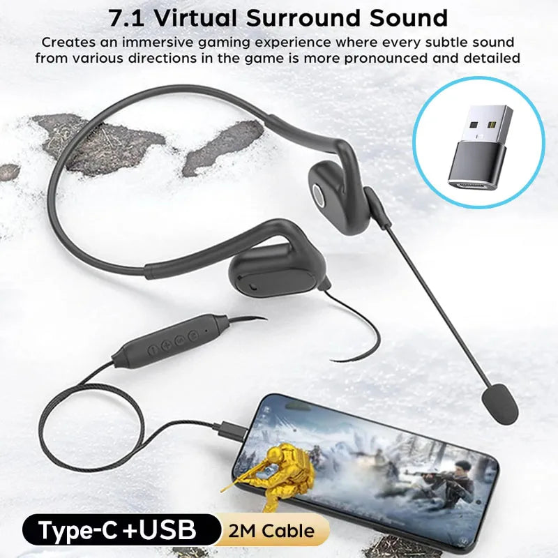 Open-Ear Type-C Wired Headset with Noise-Canceling Microphone, USB Dongle, Lightweight Design, USB C Stereo Gaming Headphones