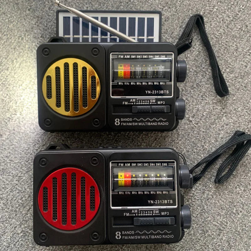 Portable Emergency Radio Solar FM AM SW1-6 Radio Receiver Bluetooth Speaker with Flashlight TF Card USB Drive MP3 Music Player