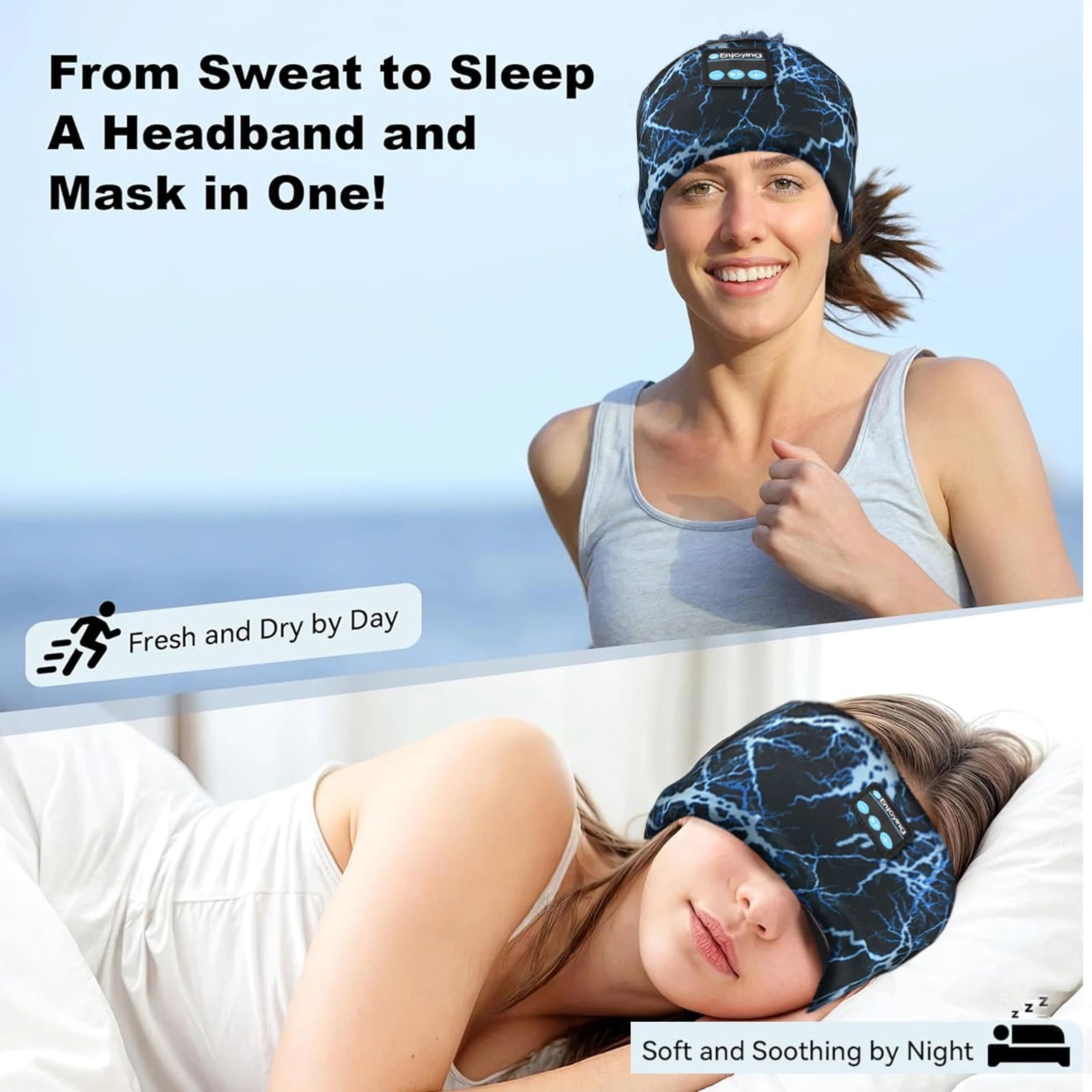 Bluetooth Earphones Sports Sleeping Headband Elastic Wireless Headphones Music Eye Mask Wireless Bluetooth Headset Headband