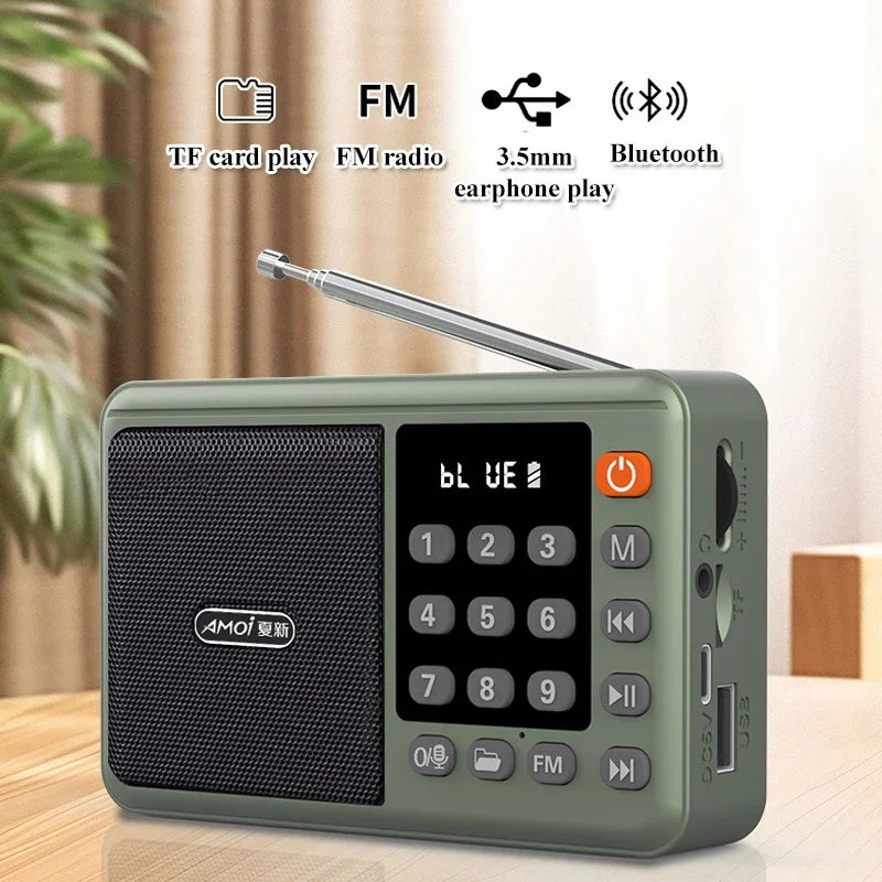 Mini Portable FM Radio LED Display Digital Radios Receiver Wireless Bluetooth Speaker USB TF Card Music Player Support Recording