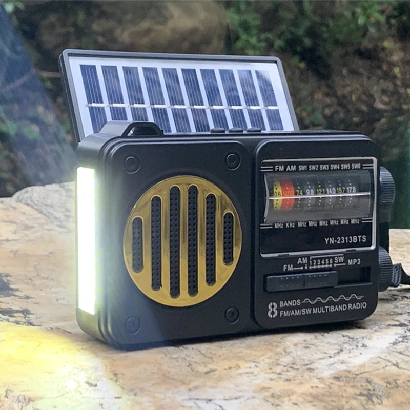 Portable Emergency Radio Solar FM AM SW1-6 Radio Receiver Bluetooth Speaker with Flashlight TF Card USB Drive MP3 Music Player