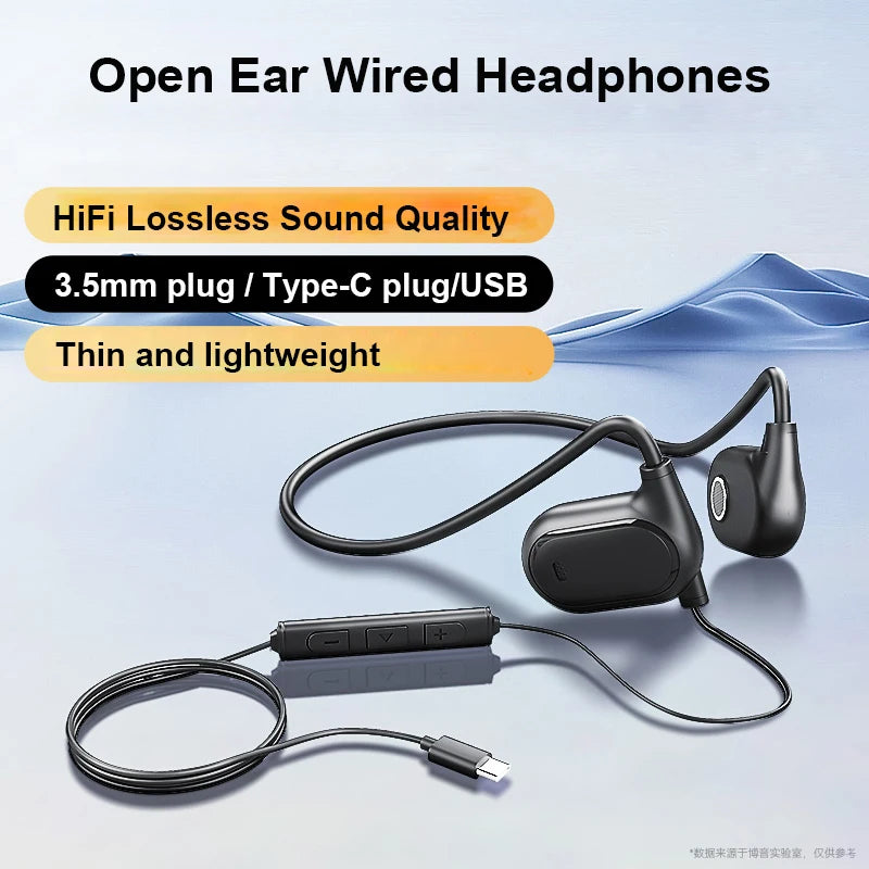 Wired Open Ear Headphones 3.5mm/Type-c Plug Air Conduction Hifi Sound Earphone with HD Call Microphone for Gaming Home Office