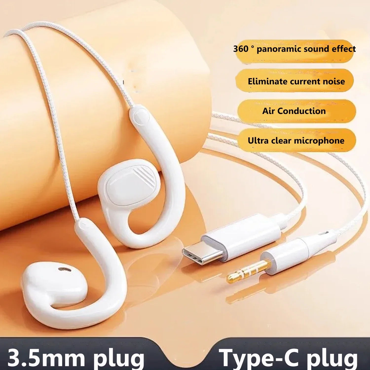 Type-C/3.5mm Wired Earphones Lightweight Air Conduction Gaming Headset with Mic for HD Calls Comfortable Wearing Headphones