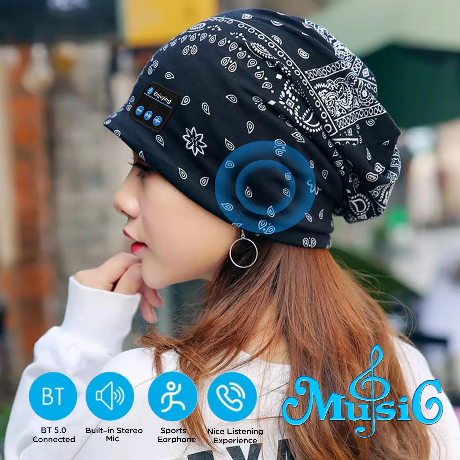 Bluetooth Headphone Wireless Smart Cap Headset Women Beanie Speaker Hunting Camping Running Music Earphone Hat Rechargeable