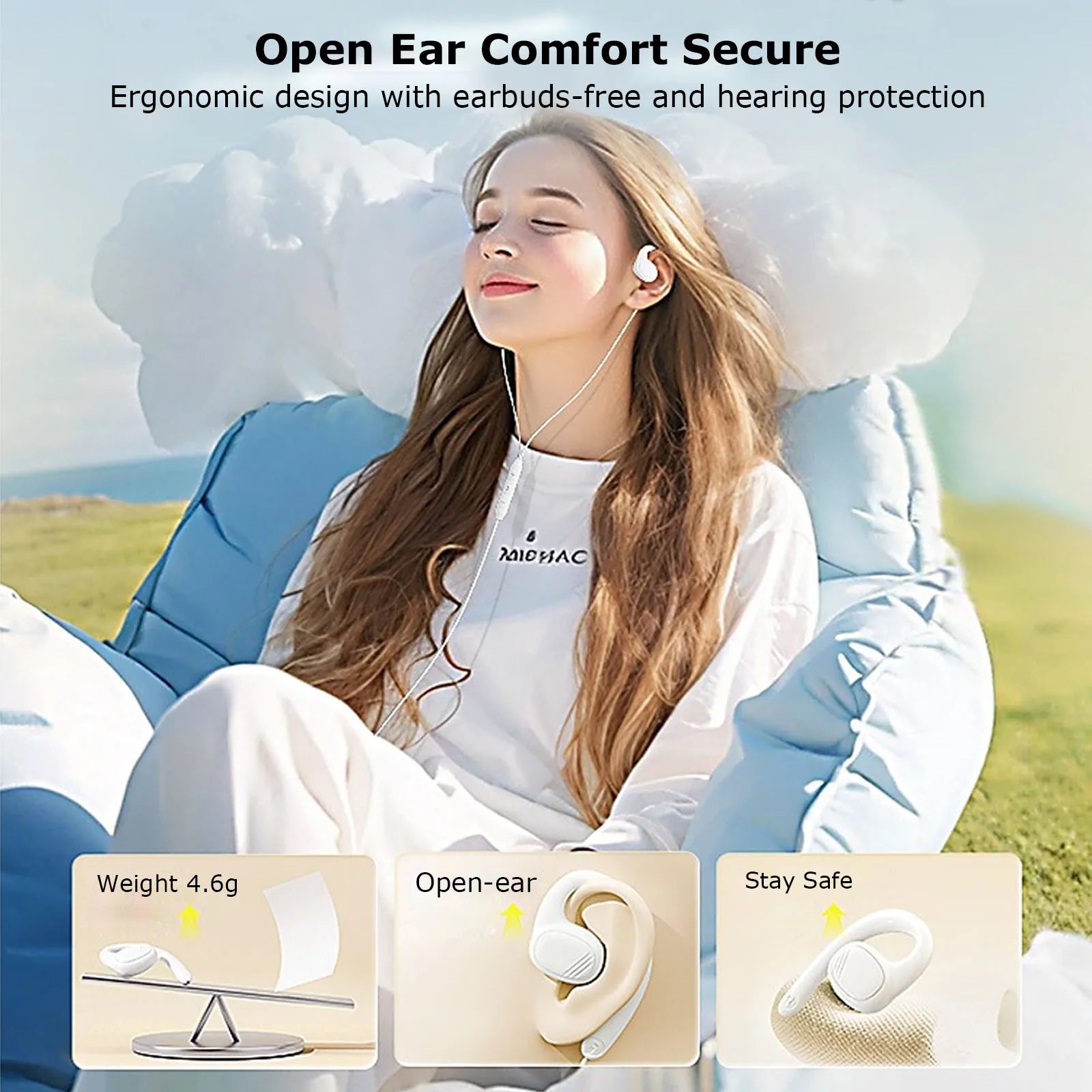 Open Ear Wired 3.5mm Headphones Headset Wired Earphones with Mic Bass Stereo Earbuds Sports In-line Control For Xiaomi Phones