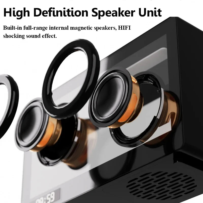 Portable Alarm Clock Bluetooth Speaker Vintage Hifi Soundbar Wireless Colorful Atmosphere Light with Mic Support TF Card Play
