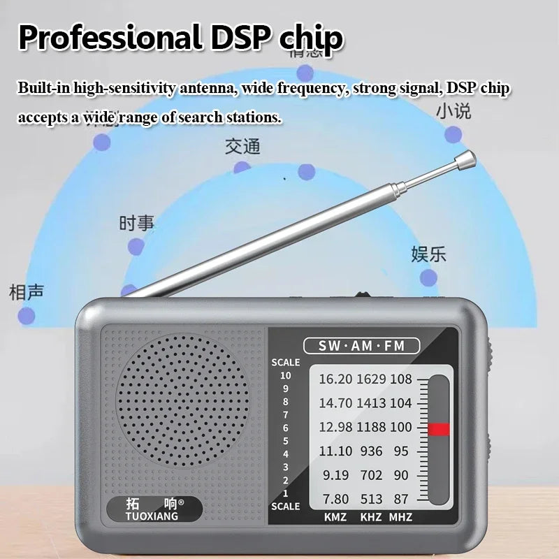 Mini Portable FM AM SW Radio Best Reception DSP Chip Radios Receiver Built-in Loud Volume Speaker Support 3.5mm Headphones Pla