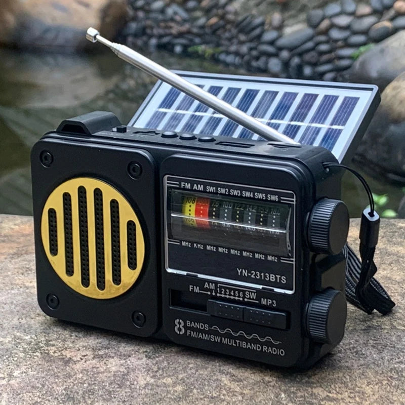 Portable Vintage FM AM SW Radio Solar Charging Emergency Radios Receiver Wireless Bluetooth Speaker Support Flashlight TF USB