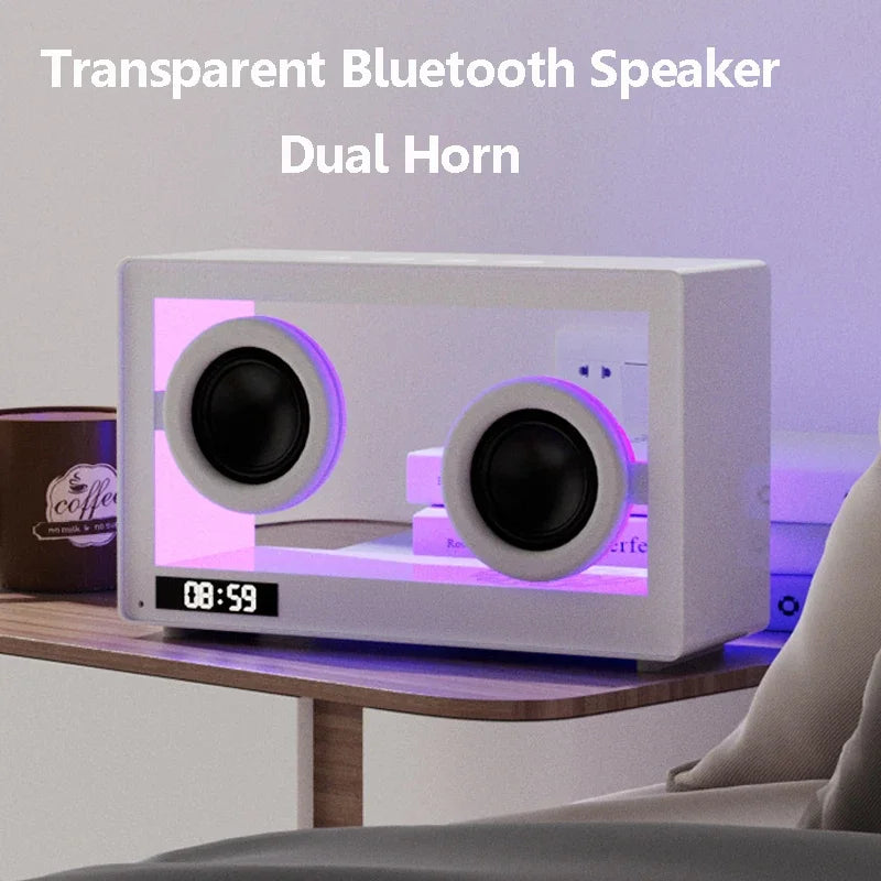 Portable Alarm Clock Bluetooth Speaker Vintage Hifi Soundbar Wireless Colorful Atmosphere Light with Mic Support TF Card Play