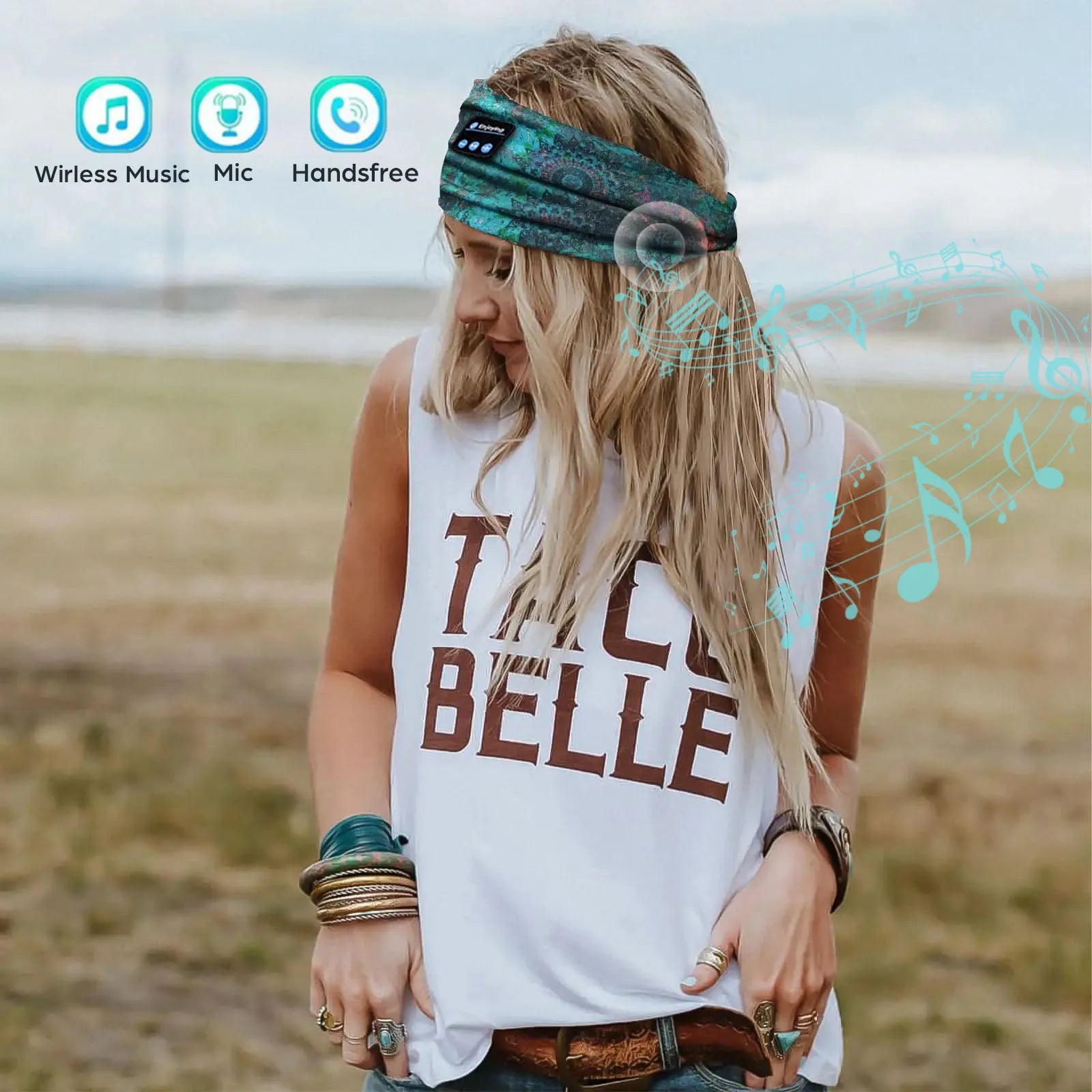 Wireless Bluetooth Headphones Flower Headband Sports Sleeping Head Band Earphones Elastic Breathable Music Headset Microphone