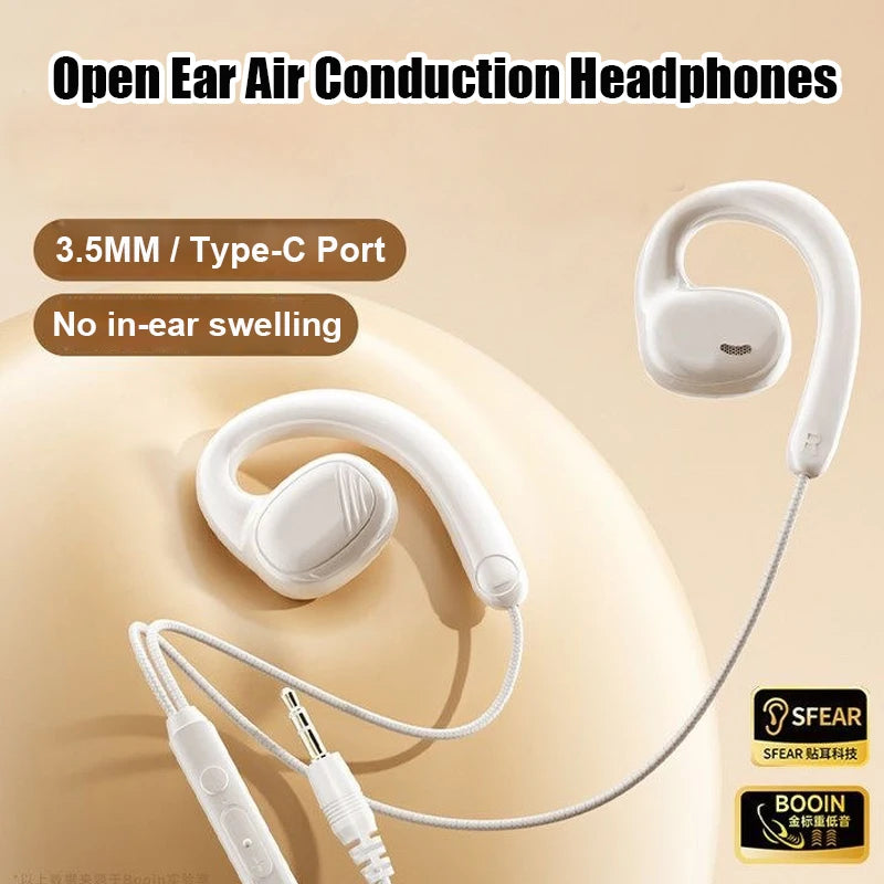 Type-C/3.5mm Wired Earphones Lightweight Air Conduction Gaming Headset with Mic for HD Calls Comfortable Wearing Headphones