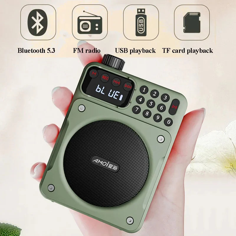 Mini Portable FM Radio Removable Rechargeable Battery Radios Receiver Bluetooth Soundbar TF USB Music Player Voice Amplifier