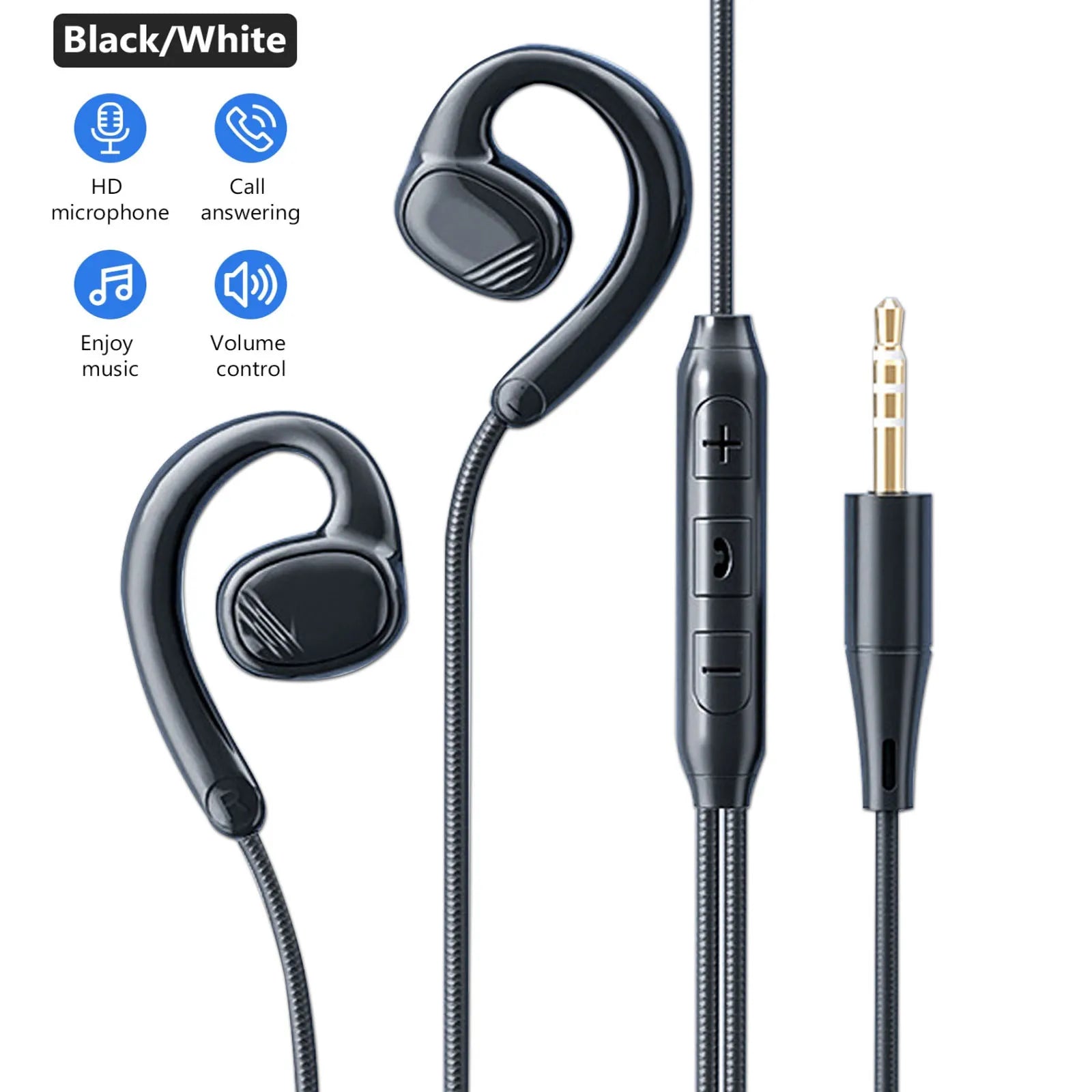 Open Ear Wired 3.5mm Headphones Headset Wired Earphones with Mic Bass Stereo Earbuds Sports In-line Control For Xiaomi Phones