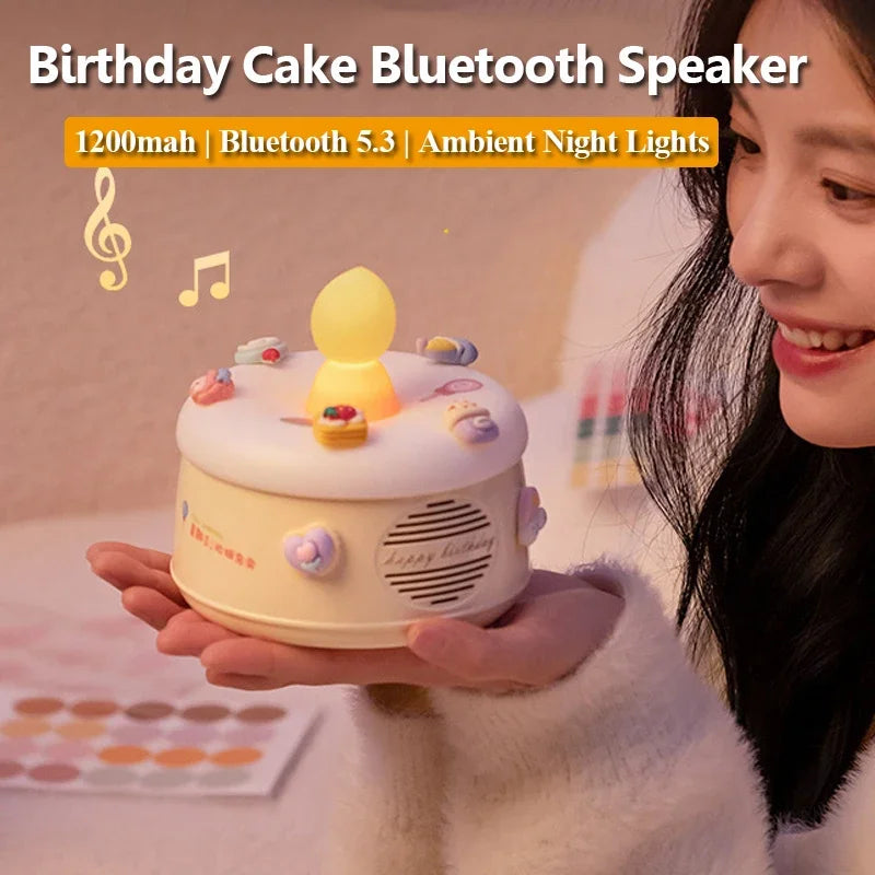 Mini Cute Bluetooth 5.3 Speaker Warm Night Light Birthday Cake Bluetooth Soundar Hifi Sound DIY MP3 Music Player Birthday Gifts